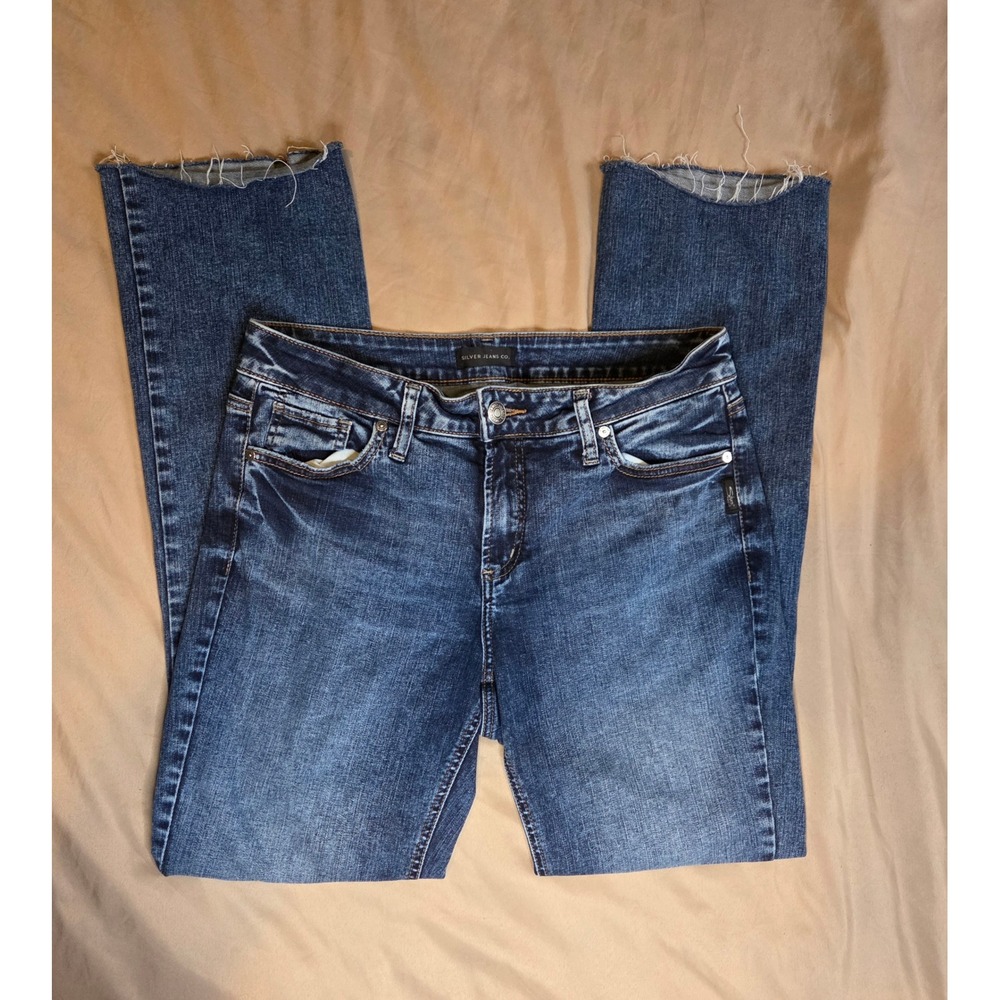 Silver Jeans Co Elyse Slim Bootcut Blue Jeans Womens W31 L33 Raw Raw Hem Stretch